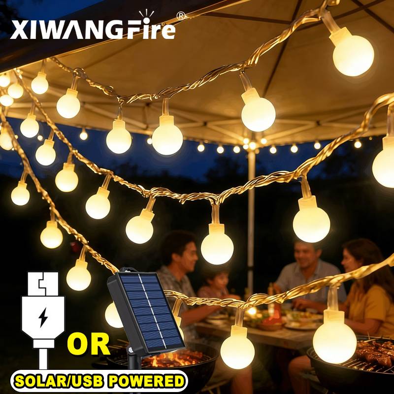 Outdoor Lighting Waterproof - Lampu String Tenaga Surya/USB/Baterai 3-10M, Bola